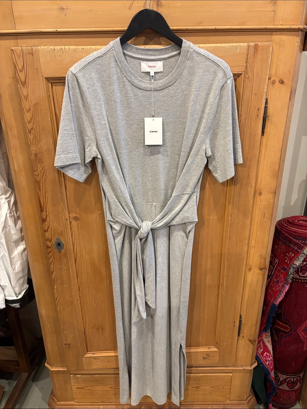 XiRENA Gray Knit Maxi Dress with Front Tie